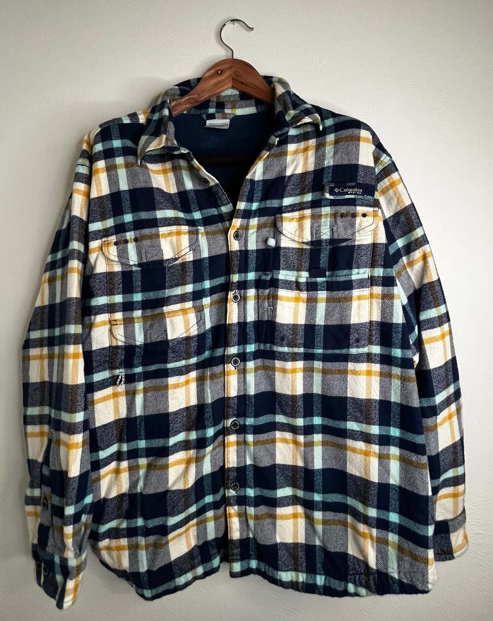 Columbia PFG Fleece-Lined Plaid Long Sleeve Button Down Shirt